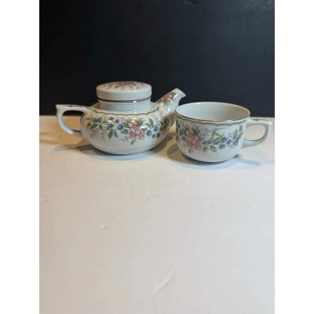 Andrea by Sadek Tea for One Set Japan Floral Teapot Cup Lid Vintage